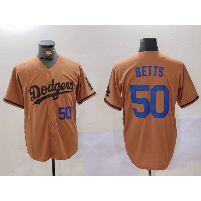 marshops Los Angeles Dodgers #50 Mookie Betts Number Olive  Cool Base Limited Stitched Jerseys
