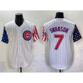 marshops Chicago Cubs #7 Dansby Swanson White  Pinstripe 2025 Independence Day Vapor Premier Limited Stitched Jersey