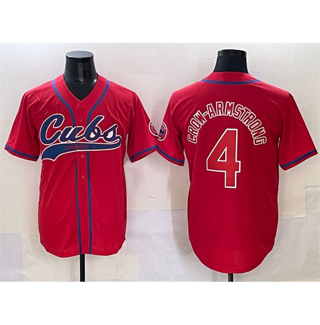 marshops Chicago Cubs #4 Pete Crow-Armstrong Red  Cool Base Stitched Jersey