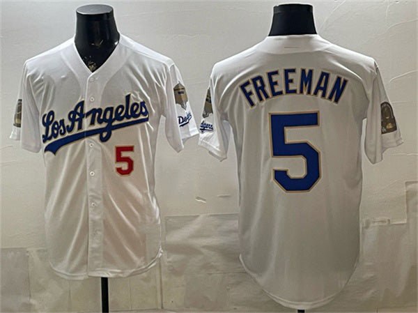 marshops Los Angeles Dodgers #5 Freddie Freeman White  2026 Gold Collection 9x & B2B Champs Patch Stitched Jersey