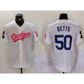 marshops Los Angeles Dodgers #50 Mookie Betts White Pink  Vin & Kobe Patch Stitched Jersey1