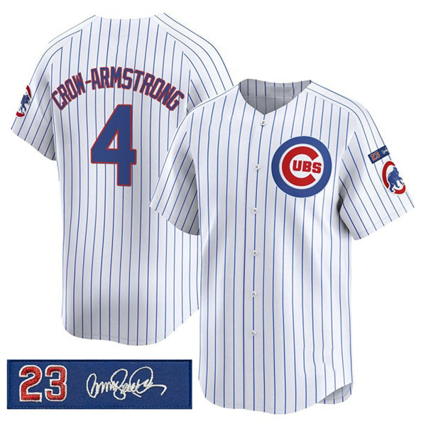 marshops Chicago Cubs #4 Pete Crow-Armstrong White  Pinstripe 'Ryne Sandberg Tribute' Vapor Limited V3 Stitched Jersey