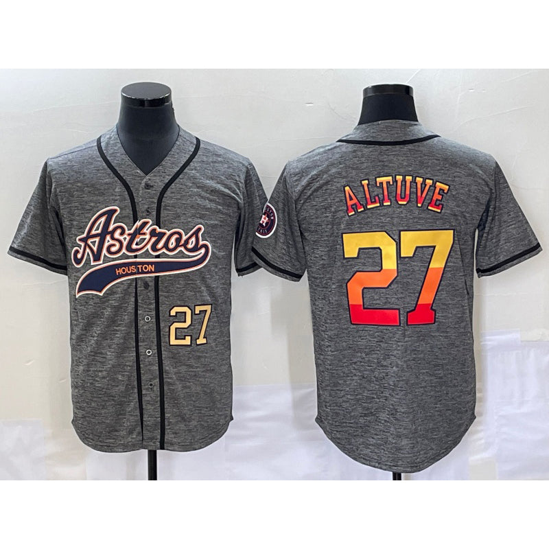 marshops Houston Astros #27 Jose Altuve Number Grey  Gridiron Cool Base Stitched Jersey