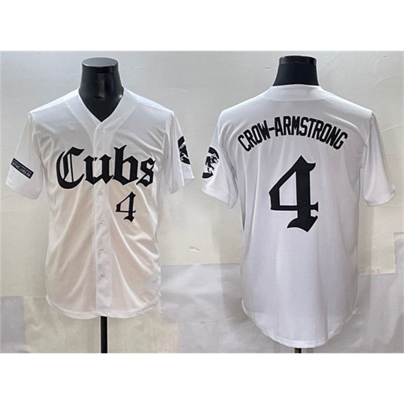 marshops Chicago Cubs #4 Pete Crow-Armstrong White  'Gothic North Side Edition' Vapor Premier Limited Stitched Jersey