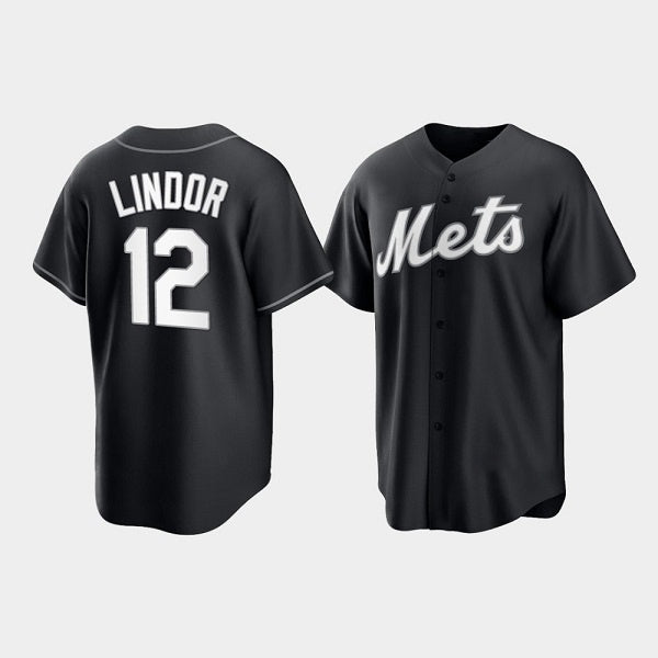 marshops New York Mets #12 Francisco Lindor Black  Cool Base Stitched Jersey