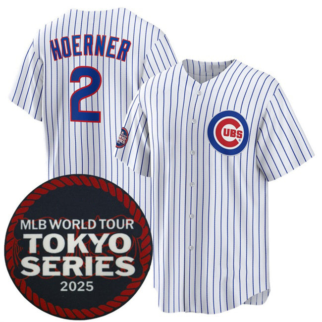 marshops Chicago Cubs #2 Nico Hoerner White  2025 World Tour Tokyo Series Home Stitched Jersey