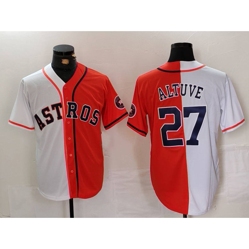 marshops Houston Astros #27 Jose Altuve White Orange  Blue Number Split Stitched Jersey 2