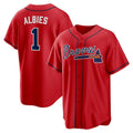 marshops Atlanta Braves #1 Ozzie Albies Red  Alternate 2 Replica Jersey