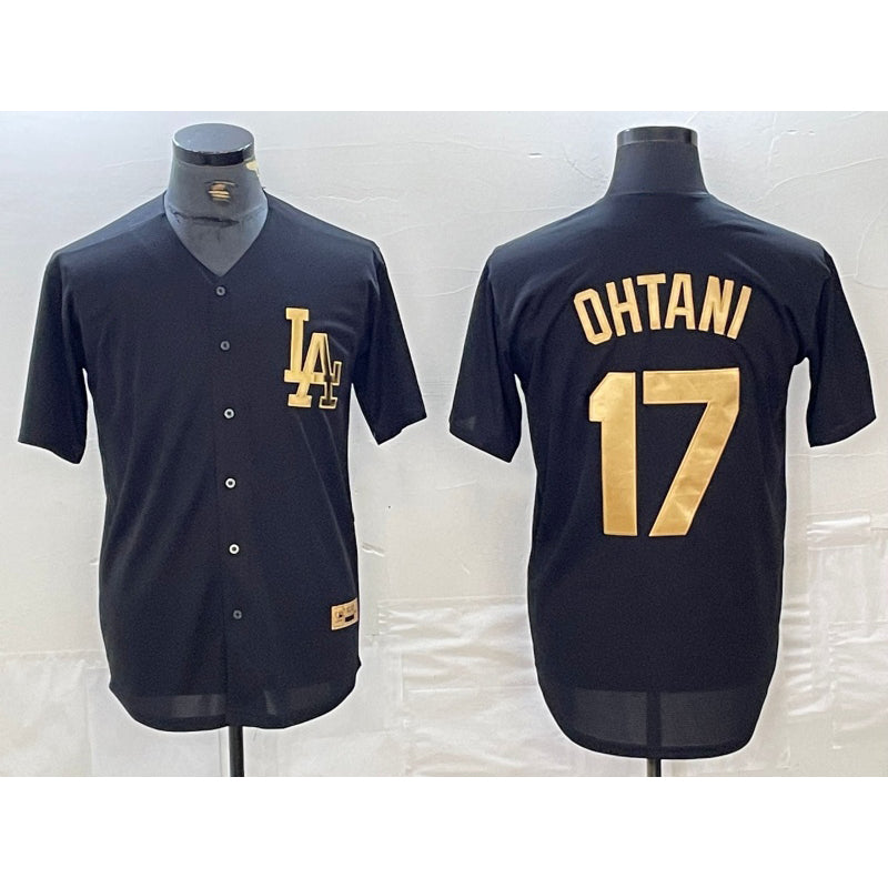 marshops Los Angeles Dodgers #17 Shohei Ohtani Black Gold  Cool Base Stitched Jersey