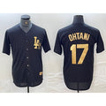 marshops Los Angeles Dodgers #17 Shohei Ohtani Black Gold  Cool Base Stitched Jersey