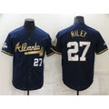 marshops Atlanta Braves #27 Austin Riley 2022 Navy Blue  2021 World Series Champions Golden Edition Stitched Cool Base Jersey