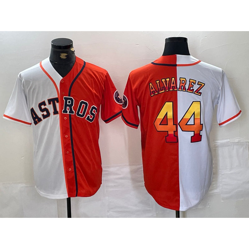 marshops Houston Astros #44 Yordan Alvarez White Orange  Split Stitched Jersey 2