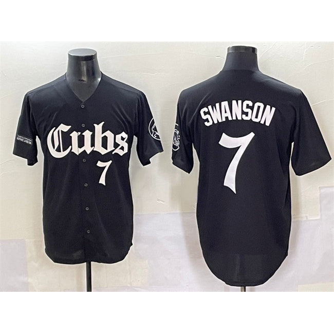 marshops Chicago Cubs #7 Dansby Swanson Black  'Gothic North Side Edition' Vapor Premier Limited Stitched Jersey
