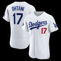 marshops Los Angeles Dodgers #17 Shohei Ohtani White  Home Authentic Sponsor Patch Jersey