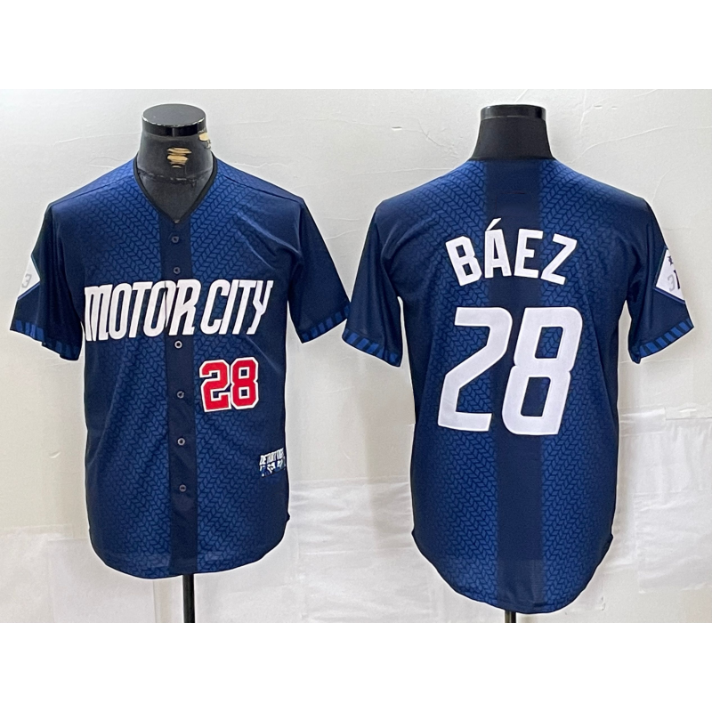 marshops Detroit Tigers #28 Javier Baez Number 2024 Navy  City Connect Cool Base Limited Stitched Jersey