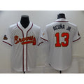 marshops Atlanta Braves #13 Ronald Acuna Jr 2022 White Gold  World Series Champions Program Cool Base Stitched Jersey