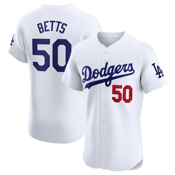 marshops Los Angeles Dodgers #50 Mookie Betts White  Home Elite Stitched Jersey