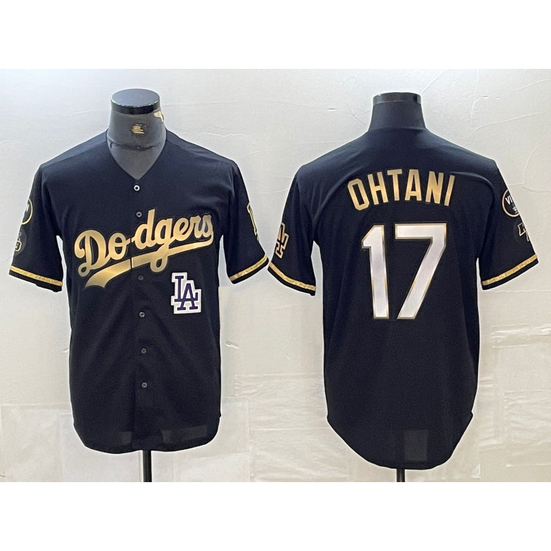 marshops Los Angeles Dodgers #17 Shohei Ohtani Black Gold  Stitched Cool Base Jersey 2