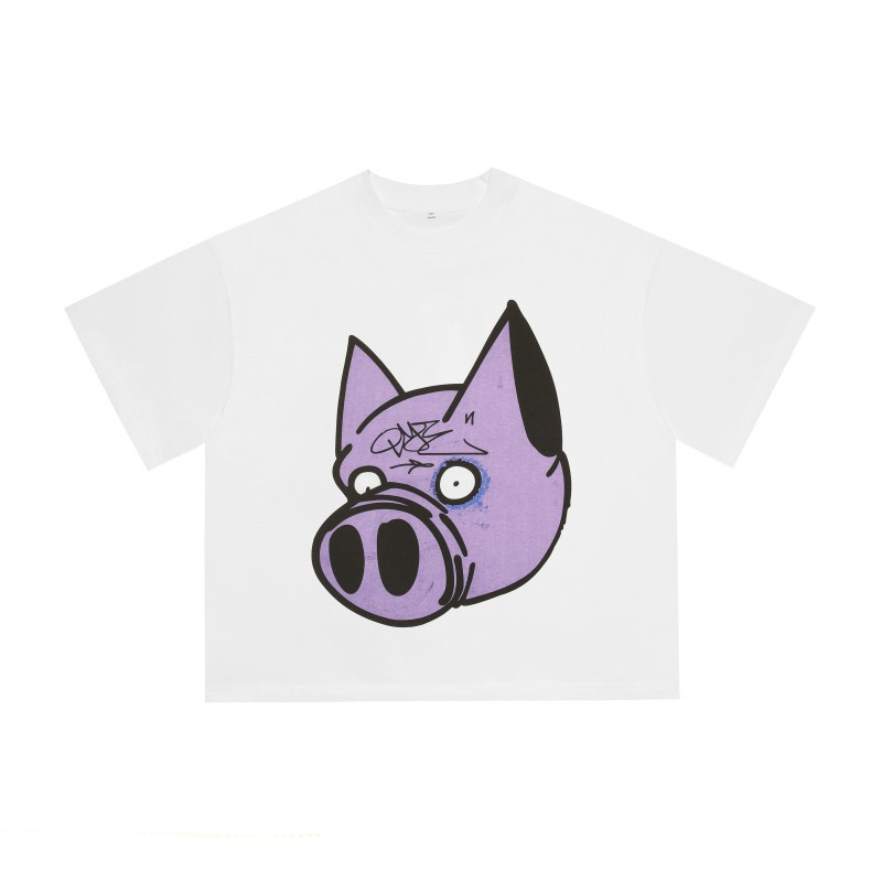 Marshops Foreign Trade Wholesale Billi0N Hip-Hop High Street Fashion Brand Cartoon Pattern Graffiti Drop Shoulder Sleeve Couple Short-Sleeve T-Shirt