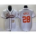 marshops Detroit Tigers #28 Javier Baez Number White  Cool Base Stitched Jersey