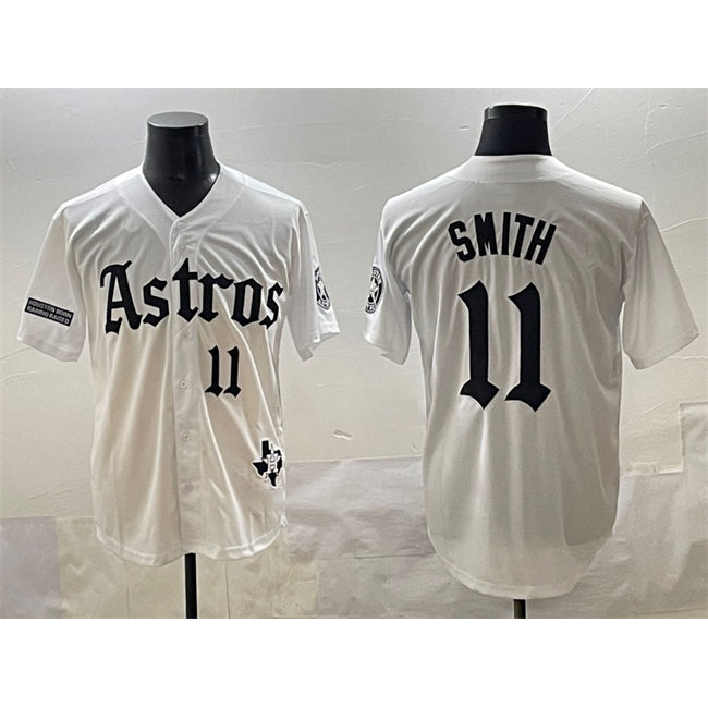 marshops Houston Astros #11 Cam Smith White  Gothic 'Houston Born Barrio Raised' Limited Stitched Jersey