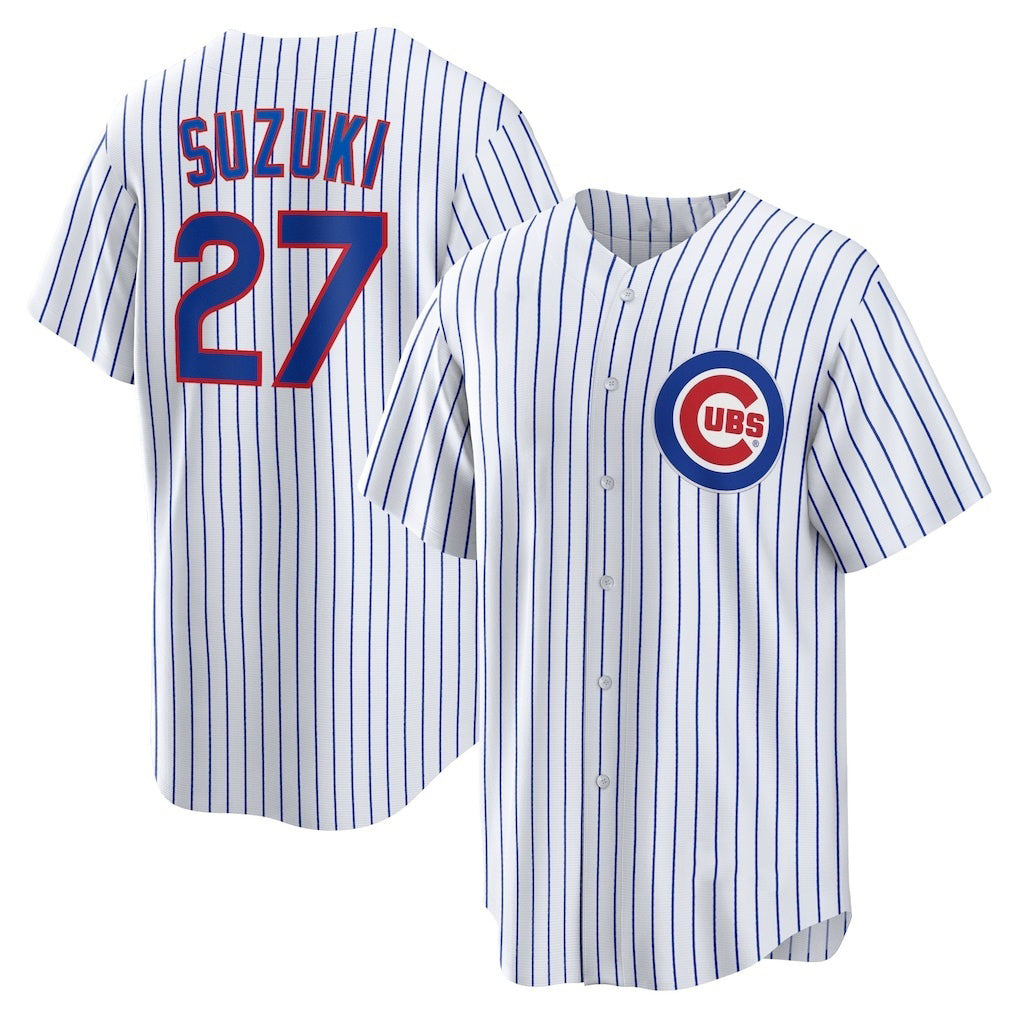 marshops Chicago Cubs #27 Seiya Suzuki White  Home Replica Jersey