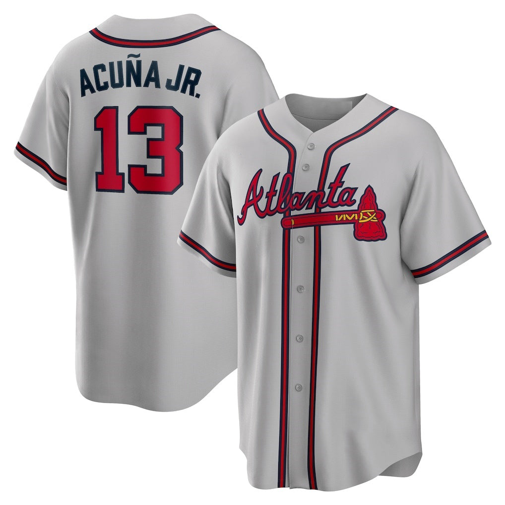 marshops Atlanta Braves #13 Ronald Acuna Jr. Gray  Road Replica Player Name Jersey