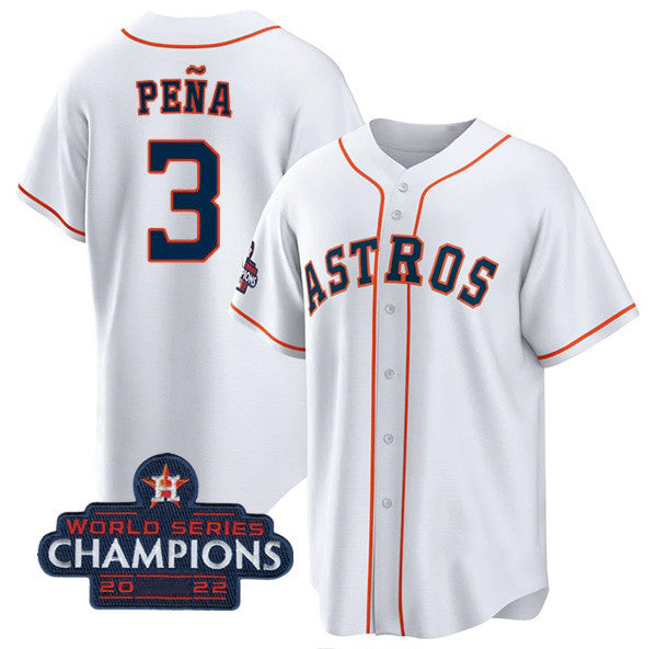 marshops Houston Astros #3 Jeremy Pena White  2022 World Series Champions Cool Base Stitched Jersey