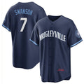 marshops Chicago Cubs #7 Dansby Swanson Navy  City Connect Cool Base Stitched Jersey