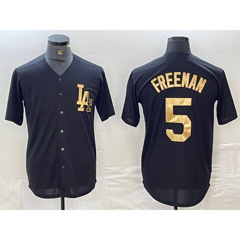 marshops Los Angeles Dodgers #5 Freddie Freeman Black Gold  Cool Base Stitched Jersey