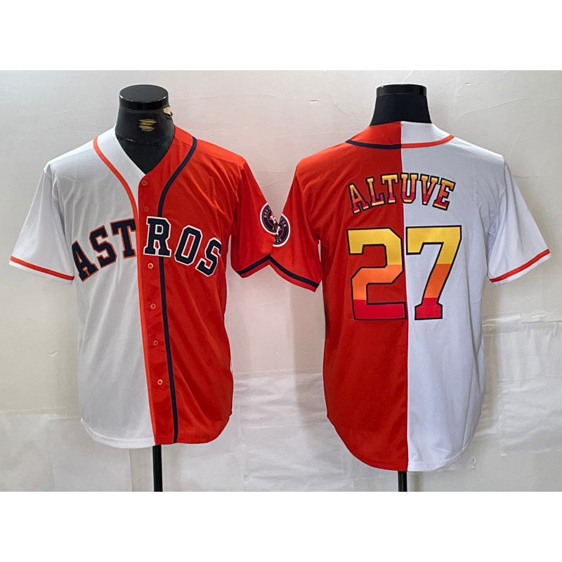 marshops Houston Astros #27 Jose Altuve White Orange  Split Stitched Jersey
