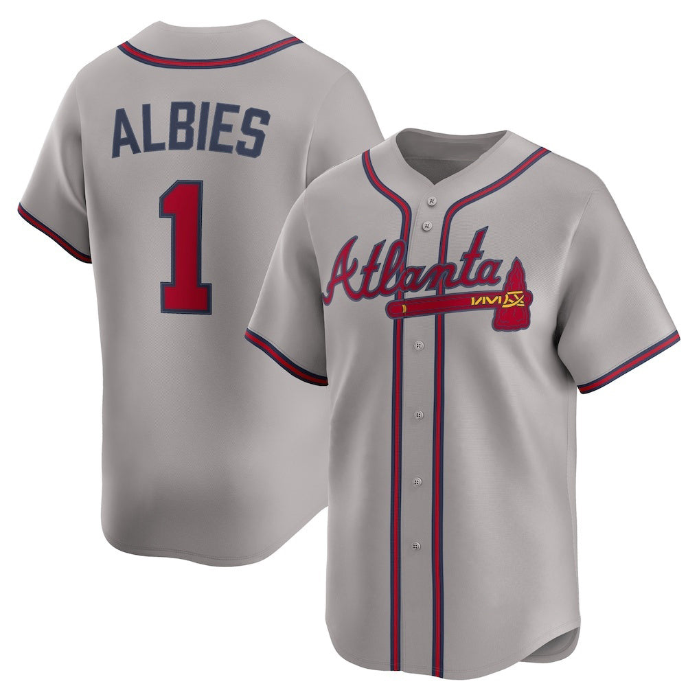 marshops Atlanta Braves #1 Ozzie Albies Gray  Road Limited Player Jersey
