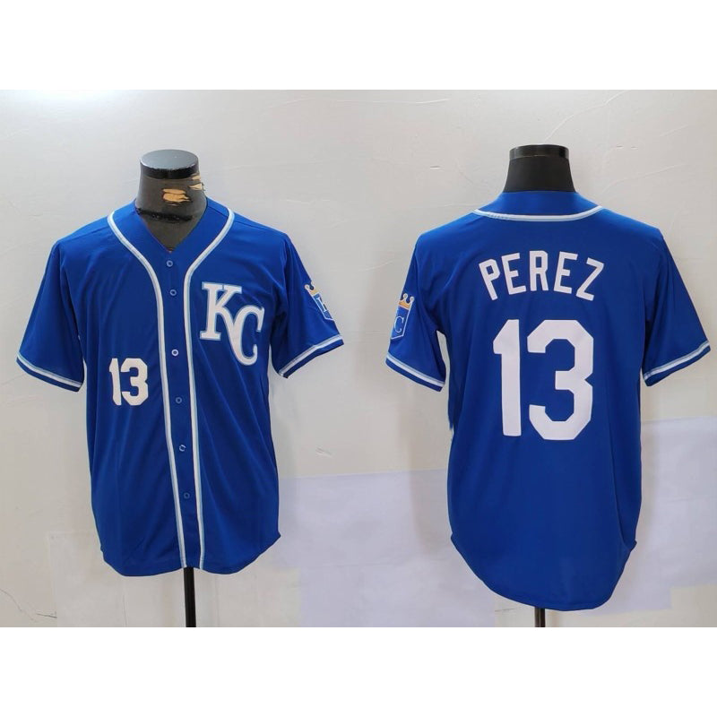 marshops Kansas City Royals #13 Salvador Perez Number Blue  KC Cool Base Stitched Jersey