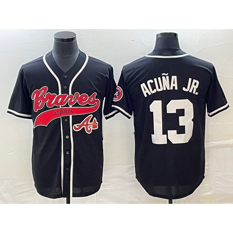 marshops Atlanta Braves #13 Ronald Acuna Jr Black  Cool Base Stitched Jersey