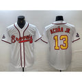 marshops Atlanta Braves #13 Ronald Acuna Jr White Gold  2021 World Series Champions Stitched Cool Base Jersey