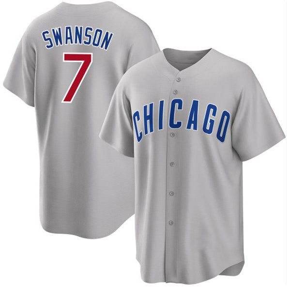 marshops Chicago Cubs #7 Dansby Swanson Gray  Cool Base Stitched Jersey