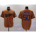 marshops Los Angeles Dodgers #50 Mookie Betts Number Olive  Cool Base Limited Stitched Jersey 2
