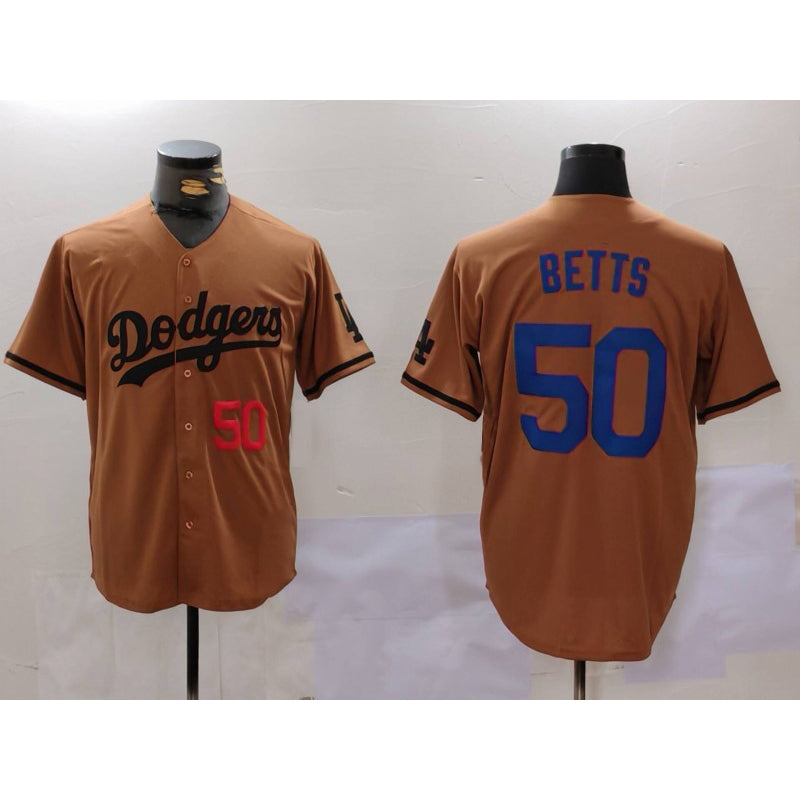 marshops Los Angeles Dodgers #50 Mookie Betts Number Olive  Cool Base Limited Stitched Jersey 2
