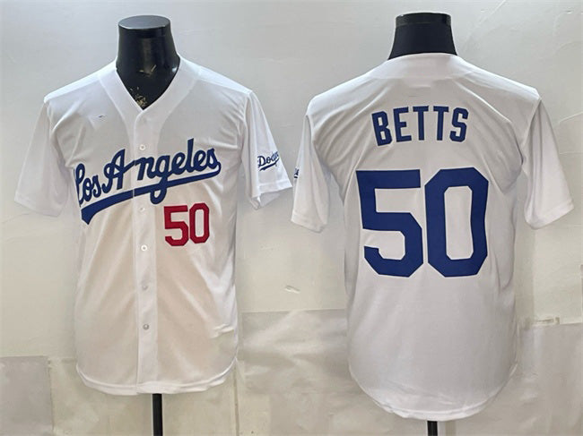 marshops Los Angeles Dodgers #50 Mookie Betts White  Alternate Stadium Stitched Jersey