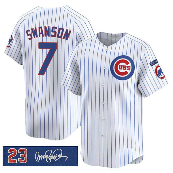 marshops Chicago Cubs #7 Dansby Swanson White  Pinstripe 'Ryne Sandberg Tribute' Vapor Limited V3 Stitched Jersey