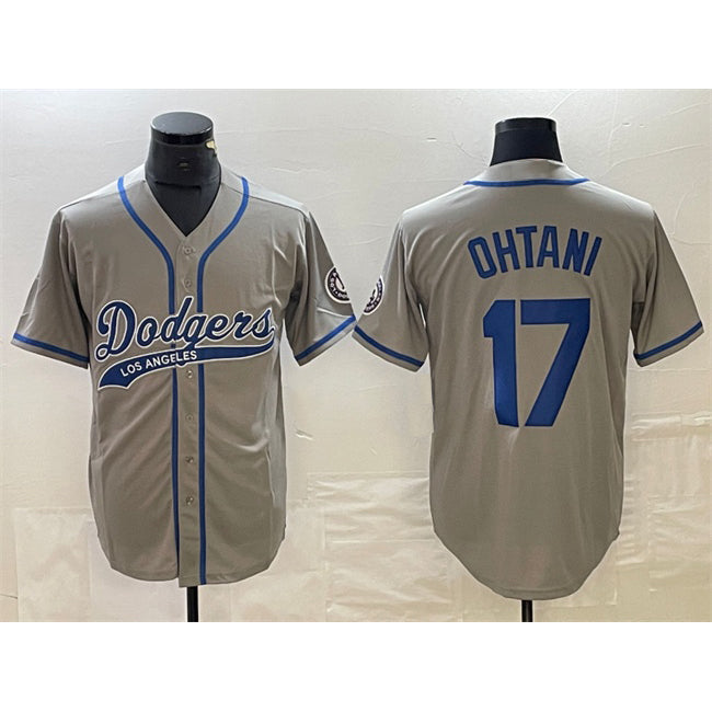 marshops Los Angeles Dodgers #17 Shohei Ohtani Gray  Cool Base With Patch Stitched Jersey