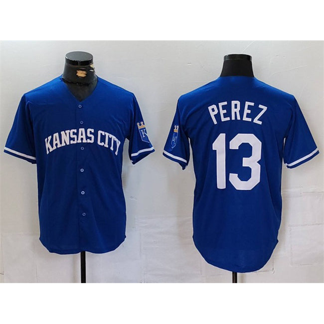 marshops Kansas City Royals #13 Salvador Perez Royal  Cool Base Stitched Jersey