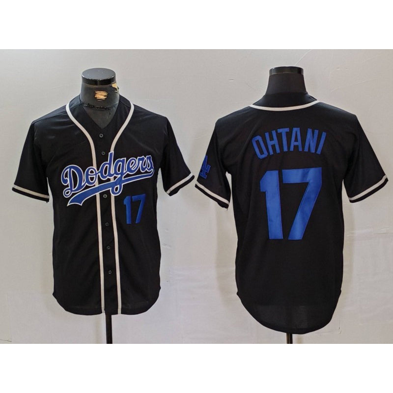 marshops Los Angeles Dodgers #17 Shohei Ohtani Number Black  Cool Base With Patch Stitched Jerseys