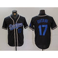 marshops Los Angeles Dodgers #17 Shohei Ohtani Number Black  Cool Base With Patch Stitched Jerseys