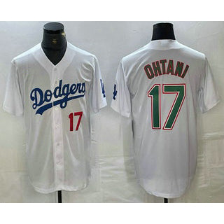 marshops Los Angeles Dodgers #17 Shohei Ohtani Number White Green  Stitched Cool Base Jersey 2