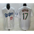 marshops Los Angeles Dodgers #17 Shohei Ohtani Number White Green  Stitched Cool Base Jersey 2