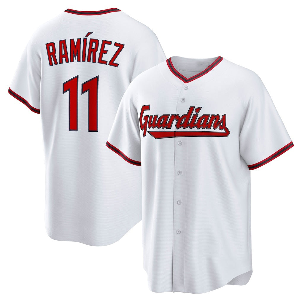 marshops Cleveland Guardians #11 Jos¨¦ Ram¨ªrez White  Home Replica Jersey