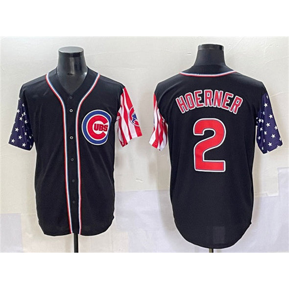 marshops Chicago Cubs #2 Nico Hoerner Black  2025 Independence Day Vapor Premier Limited Stitched Jersey