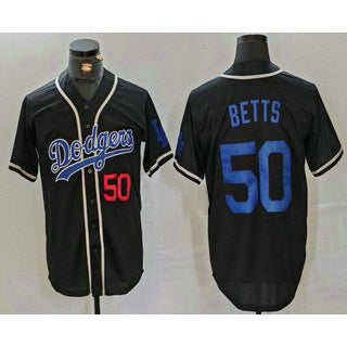 marshops Los Angeles Dodgers #50 Mookie Betts Number Black  Cool Base With Patch Stitched Jersey 2
