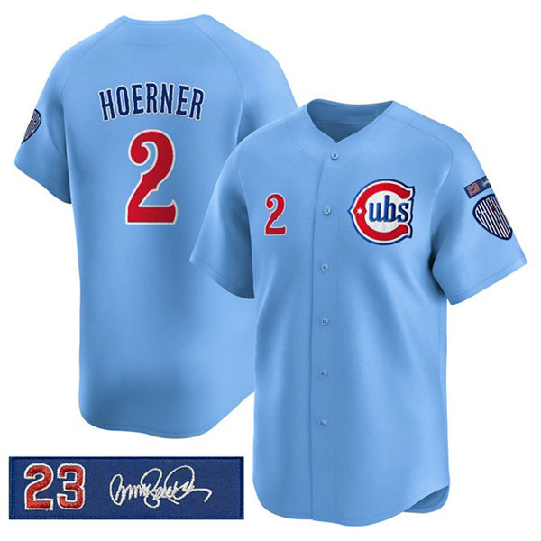 marshops Chicago Cubs #2 Nico Hoerner Blue  'Ryne Sandberg Tribute' Vapor Limited V3 Stitched Jersey